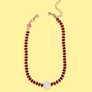Amore Full Heart Beaded Necklace | Red & Pink Glass Heart Bead | 14K Gold Plated